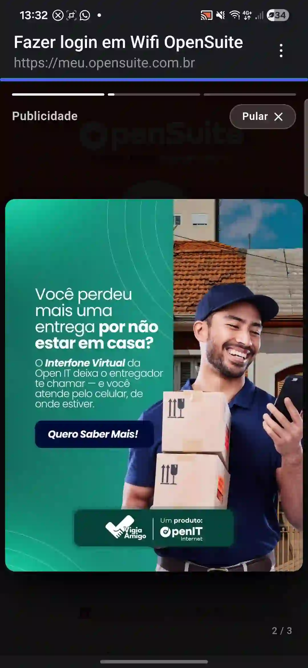 Publicidade exibida durante o login no Wi-Fácil